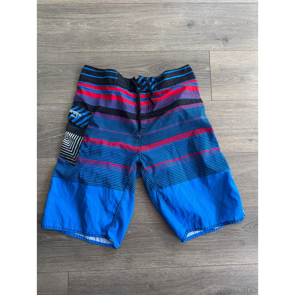 Castaways Mens Striped Board Shorts Blue Red Black Swim Trunks Size XL 36